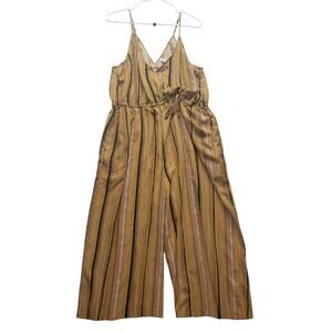 Xhilaration Mustard Wide Leg Jumpsuit Plus Size XXL Striped V-Neck Pockets